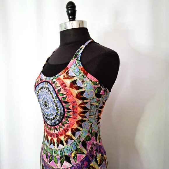 Beachy Mesh Mandala Print Bohemian Long Maxi Beach Boho Dress Semi-sheer Sz M - Picture 7 of 16